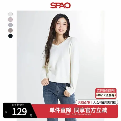 SPAO韩国同款2025年春季新品女士休闲宽松易搭V领毛衣SPKWF12W03商品大图