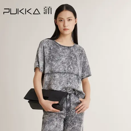 Pukka蒲牌短袖女夏季上衣宽松休闲圆领套头设计感衬衫女商品大图