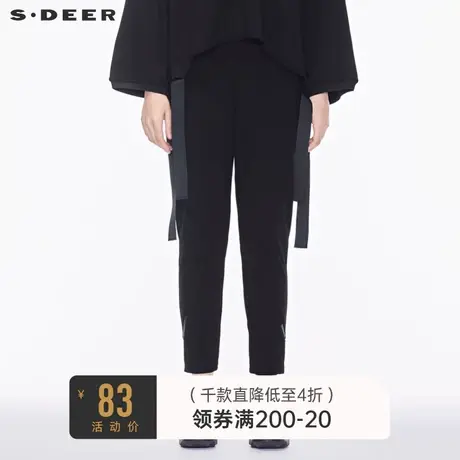 sdeer圣迪奥春秋酷感拼接时尚街头拉链黑色卫裤休闲长裤S18380880🥤商品大图