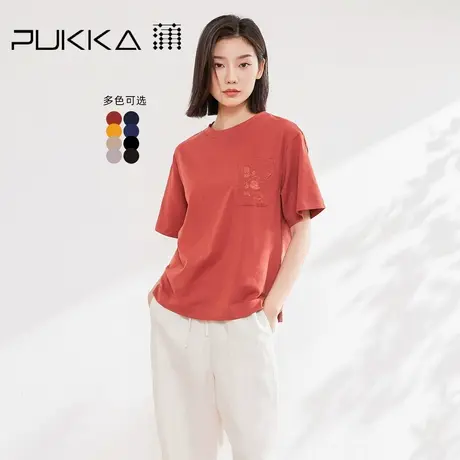 蒲PUKKA 原创绣花短袖T恤女夏季设计感圆领上衣图片