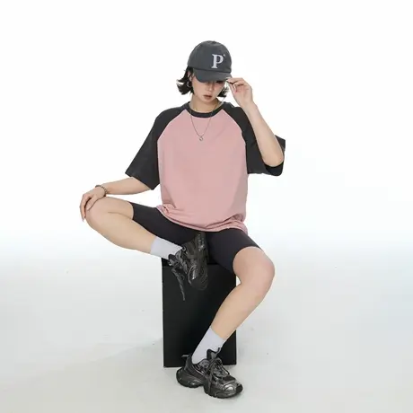 2025夏装新款纯棉拼色宽松T恤男女同款ins风潮牌短袖上衣7色可选图片