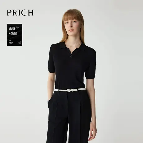 【超能小太阳】PRICH莱赛尔+醋酸短袖针织衫2025夏新款修身女图片