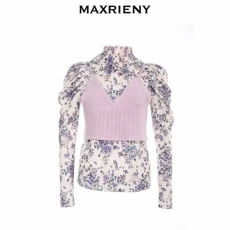 【奥莱】MAXRIENY碎花上衣两件套女冬季毛针织衫背心图片