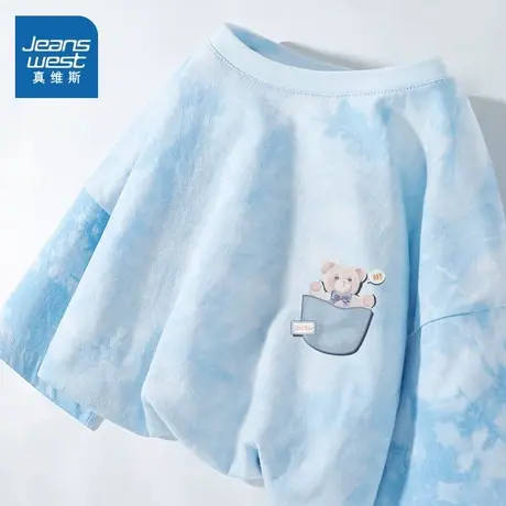 JR真维斯纯棉扎染短袖T恤女2024夏季新款宽松显瘦上衣休闲夏装女图片