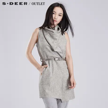 【清仓】sdeer圣迪奥堆领OL纯色百搭毛呢马夹马甲S14381625图片