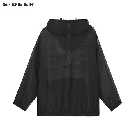 sdeer圣迪奥女装2022新款个性网纱撞色字母松紧连帽卫衣S22182202图片