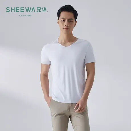 兄华男士无痕短袖莫代尔V领T恤薄款纯色半袖打底衫宽松夏季商品大图