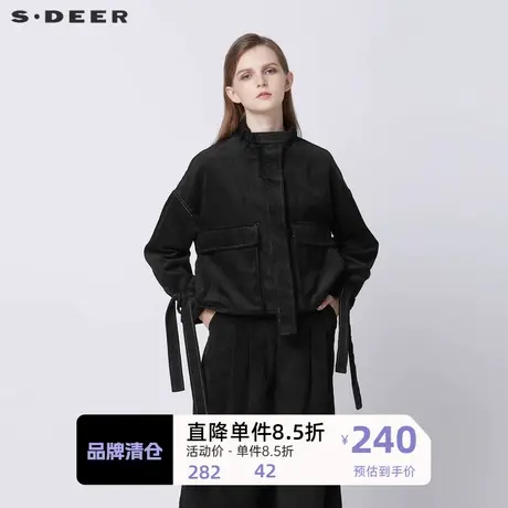 sdeer圣迪奥女装立领系带不规则灯芯绒短款外套S21362226图片