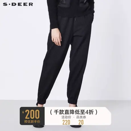 sdeer圣迪奥女装春秋装松紧抽绳撞色条纹运动休闲长裤S21380808图片