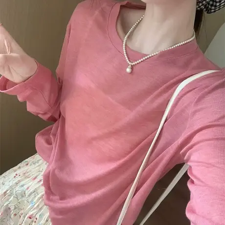 韩系高级感薄款微透空调罩衫上衣女夏季宽松韩版外搭长袖防晒衫潮商品大图