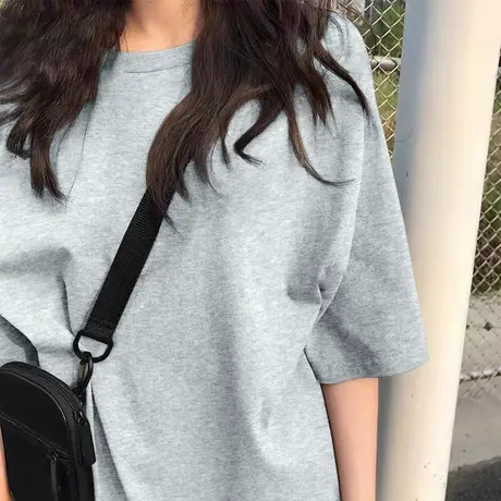 KV真维斯灰色短袖女t恤2025新款时尚休闲宽松纯棉半袖体恤上衣潮商品大图