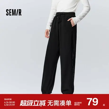 森马休闲裤女字母印花格子肌理卫裤个性冬季时尚束脚长裤ins潮流商品大图