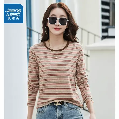 VO真维斯女装 2025秋季新款港式复古风条纹花纹休闲时尚针织上衣商品大图