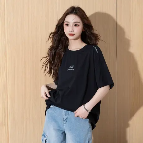 唐狮夏季新款情侣T恤百搭简约休闲短袖上衣女情侣装白色潮官方商品大图