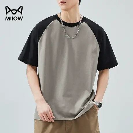 猫人纯棉短袖t恤男插肩袖拼色体恤夏季2024新款宽松休闲情侣半袖图片