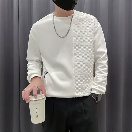 高级感小众拼接设计感INS套头卫衣秋季纯色内搭长袖T恤衫上衣体恤商品大图