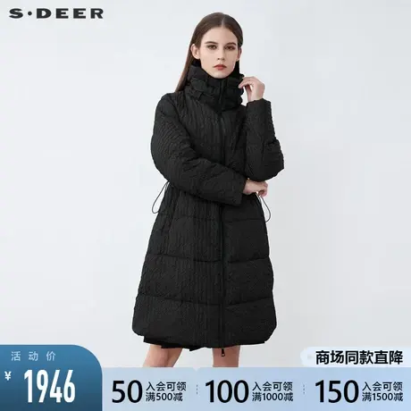 sdeer圣迪奥2021冬装新品高领松紧收腰长款黑色羽绒服女S21482498商品大图