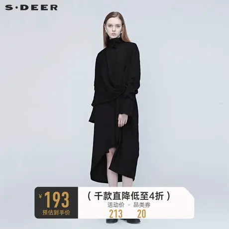 sdeer圣迪奥秋装设计师款不对称拼接立领黑色风衣外套女S20381803🔪商品大图