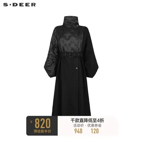 sdeer圣迪奥女装复古立领拼接收腰长款羽绒服S234Z2431✨商品大图