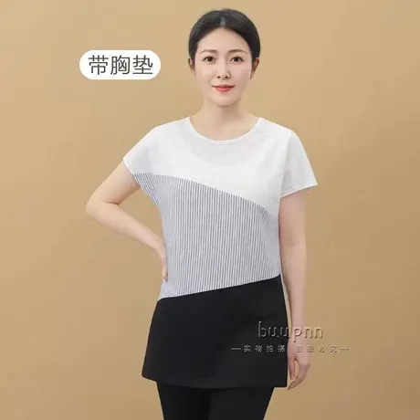 带胸垫中长款连肩袖上衣条纹拼色圆领遮屁股落肩袖坎肩袖t恤图片