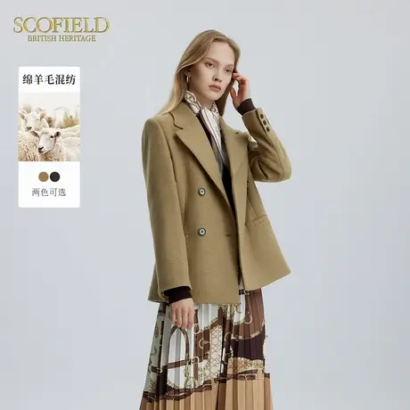 【羊毛】Scofield女英伦复古双排扣廓形西装外套冬季商品大图