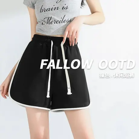 KWV真维斯黑色短裤女2025新款夏季薄款三分裤a字外穿休闲宽松热裤图片