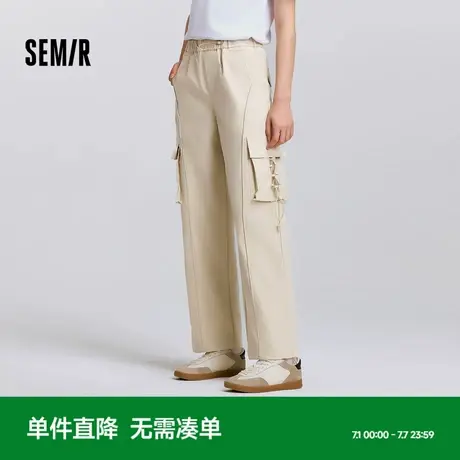 森马休闲裤女设计感工装裤户外高街百搭春显瘦抽绳阔腿裤个性潮酷商品大图