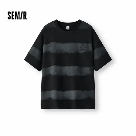 [商场同款]森马短袖T恤男不规则晕染条纹t恤2025夏季新款上衣刺绣图片