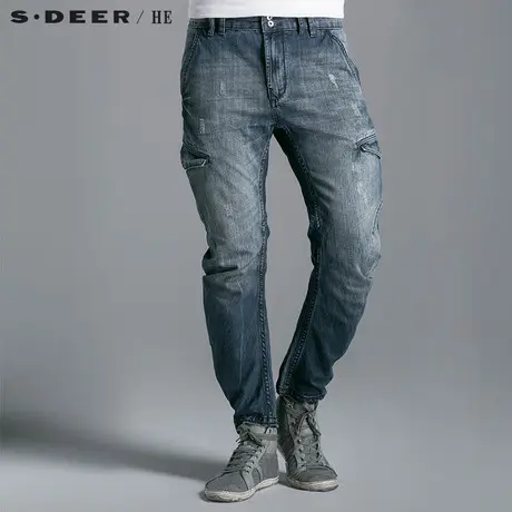 S.Deer/He【惠】 圣迪奥男装运动破洞男士牛仔长裤H14270845图片