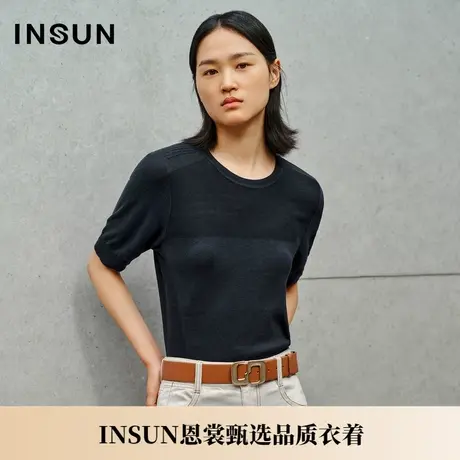 INSUN恩裳夏季简约圆领短袖桑蚕丝针织衫图片