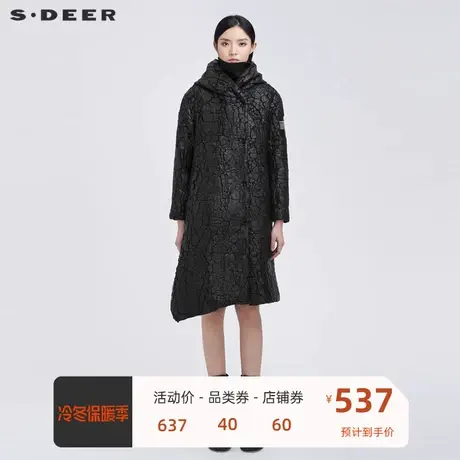 sdeer圣迪奥女装连帽撞色字母肌理不规则长款大衣S21481860图片