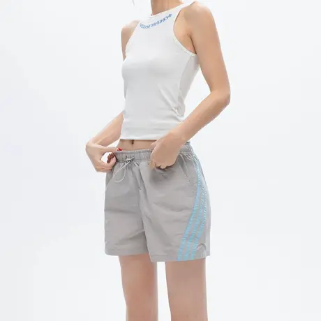 薄款松紧腰侧边条纹运动裤女夏季户外休闲宽松百搭情侣训练短裤商品大图