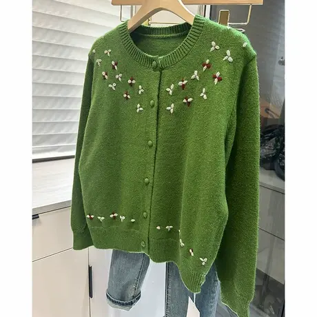 洋气圆领针织开衫女长袖女装针织上衣时尚外套商品大图