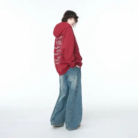 YEP美式复古字母印花开衫连帽卫衣女春秋宽松休闲情侣款外套上衣图片