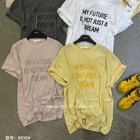 韩国东大门夏季字母印花雪花棉薄款短袖T恤女百搭慵懒大版上衣潮商品大图