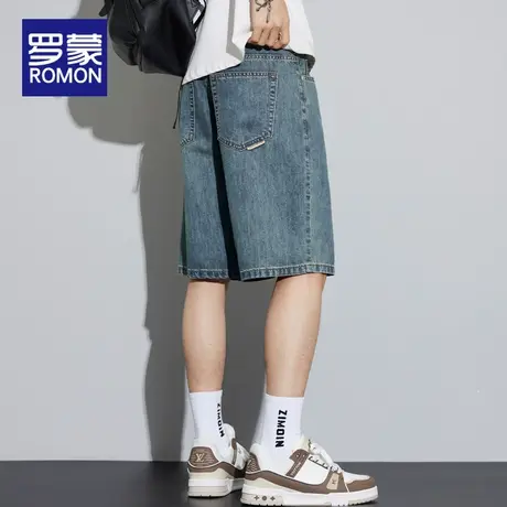 罗蒙冰丝牛仔短裤男士夏季薄款潮牌宽松直筒五分裤夏天休闲中裤子图片