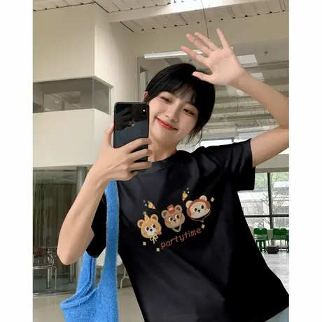 KWV真维斯纯棉短袖t恤女休闲搭配宽松圆领2025新款爆款半袖上衣女商品大图