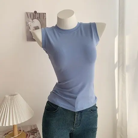 江南美人 显胸气质修身女人味弹力性感无袖紧身百搭背心女上衣夏图片