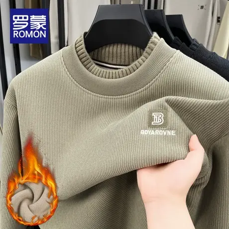 罗蒙奥粒绒男士卫衣加绒加厚半高领秋冬季保暖内搭打底衫抓绒上衣图片