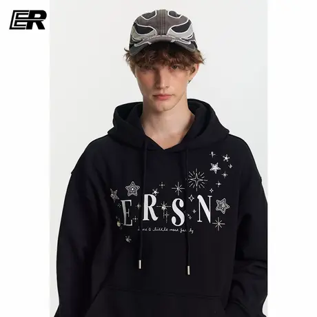 ER星星镶钻创意涂鸦重磅卫衣男2025秋美式慵懒风宽松上衣帽衫女商品大图