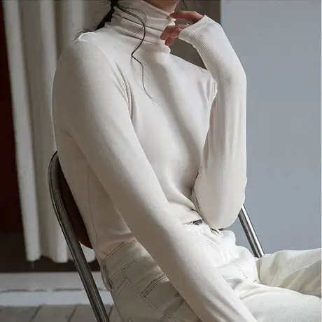 2023新款早秋冬长袖T恤女装高领打底衫辣妹洋气时尚慵懒潮ins上衣图片