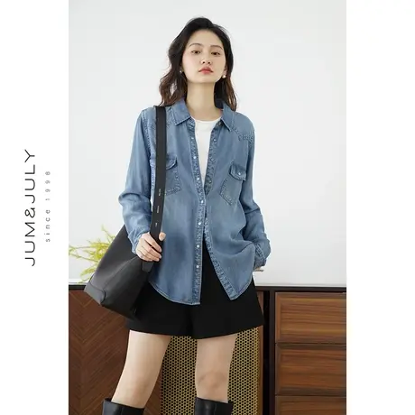 嘉茱莉2025春季新款休闲天丝牛仔衬衫女小个子牛仔外套设计感上衣商品大图