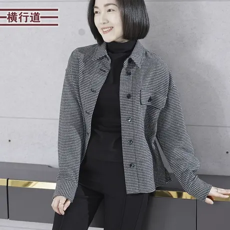 2025春季新款韩版简约小香风翻领宽松长袖千鸟格外套女装外穿开衫商品大图