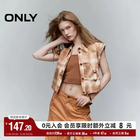 ONLY奥莱夏季潮流酷感格纹纯棉无袖短款衬衫女图片