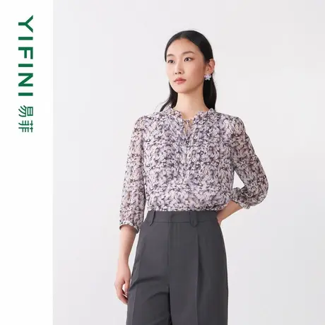 [专柜同款]Yifini/易菲花边领印花碎花宽松短款小衫女通勤上衣新商品大图