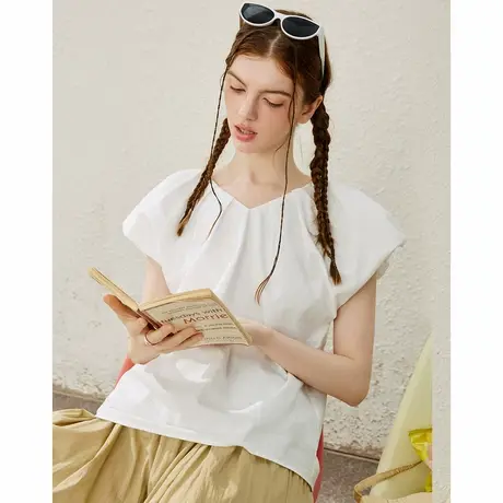 a02v领棉质舒适设计师款女式衬衫夏季纯色简约优雅气质上衣商品大图