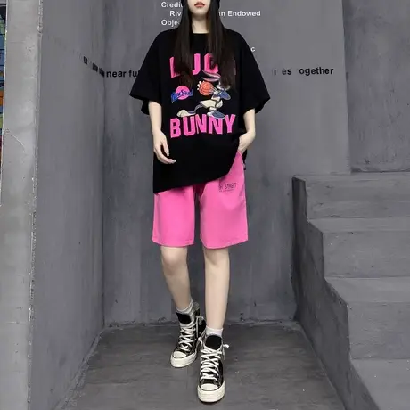 酷酷风欧货格印花短袖t恤女装2025新款夏季设计感大码宽松上衣潮商品大图