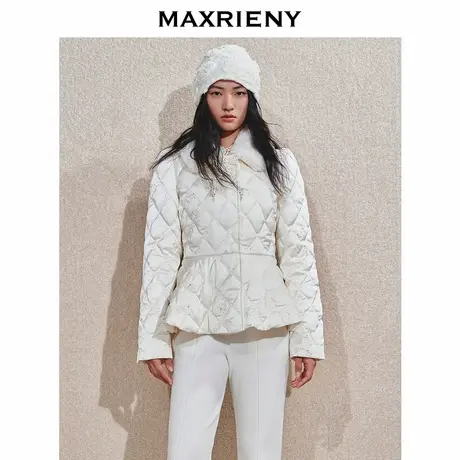 MAXRIENY贵雅新中式羽绒服修身女24秋新款大毛领亮片外套加厚商品大图