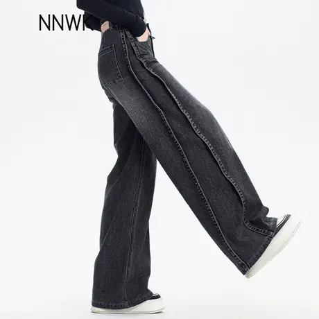 美式高街黑色牛仔裤女2025新款春秋宽松bf慵懒风休闲裤直筒阔腿裤商品大图