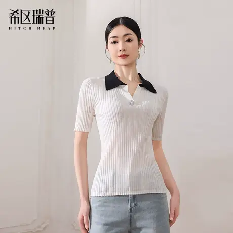 希区瑞普翻领针织衫上衣女修身短袖夏2025年新品图片